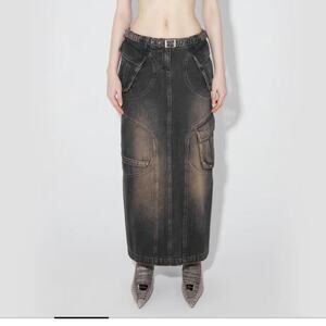 MISBHV DENIM MAXI SKIRT - BROWN DISTRESSED